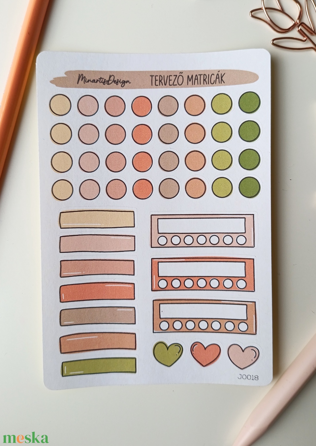 tervező matricák matricaív barack zöld- 0018 - otthon & életmód - papír, írószer - matrica, matrica csomag - Meska.hu