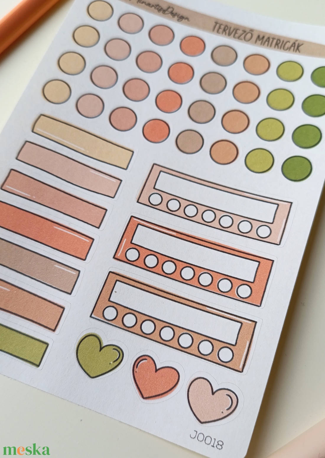 tervező matricák matricaív barack zöld- 0018 - otthon & életmód - papír, írószer - matrica, matrica csomag - Meska.hu