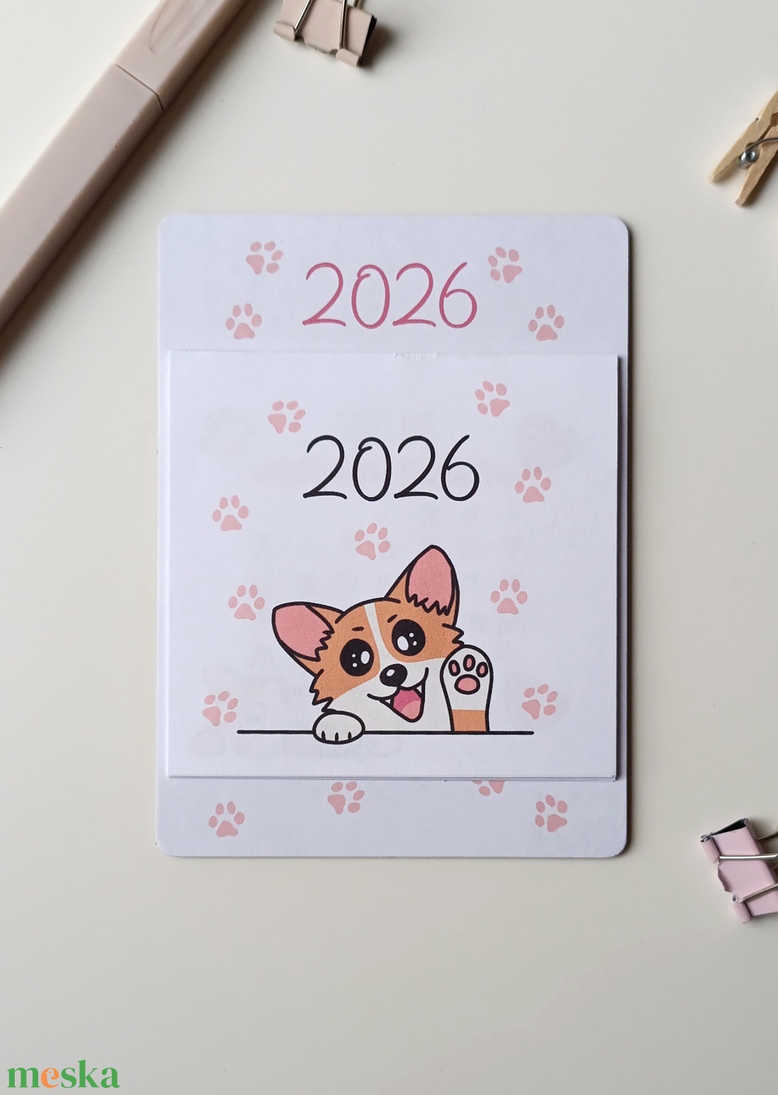 Corgis mágneses naptár hűtőre - 2026 - otthon & életmód - papír, írószer - naptár & tervező - Meska.hu