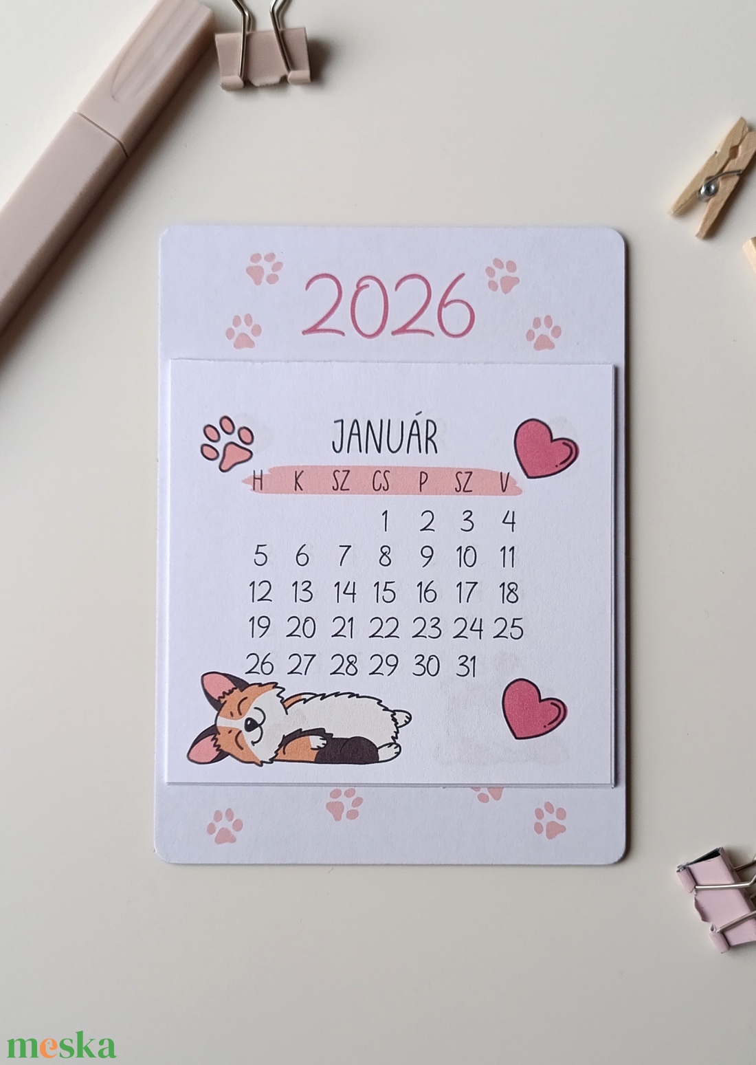 Corgis mágneses naptár hűtőre - 2026 - otthon & életmód - papír, írószer - naptár & tervező - Meska.hu
