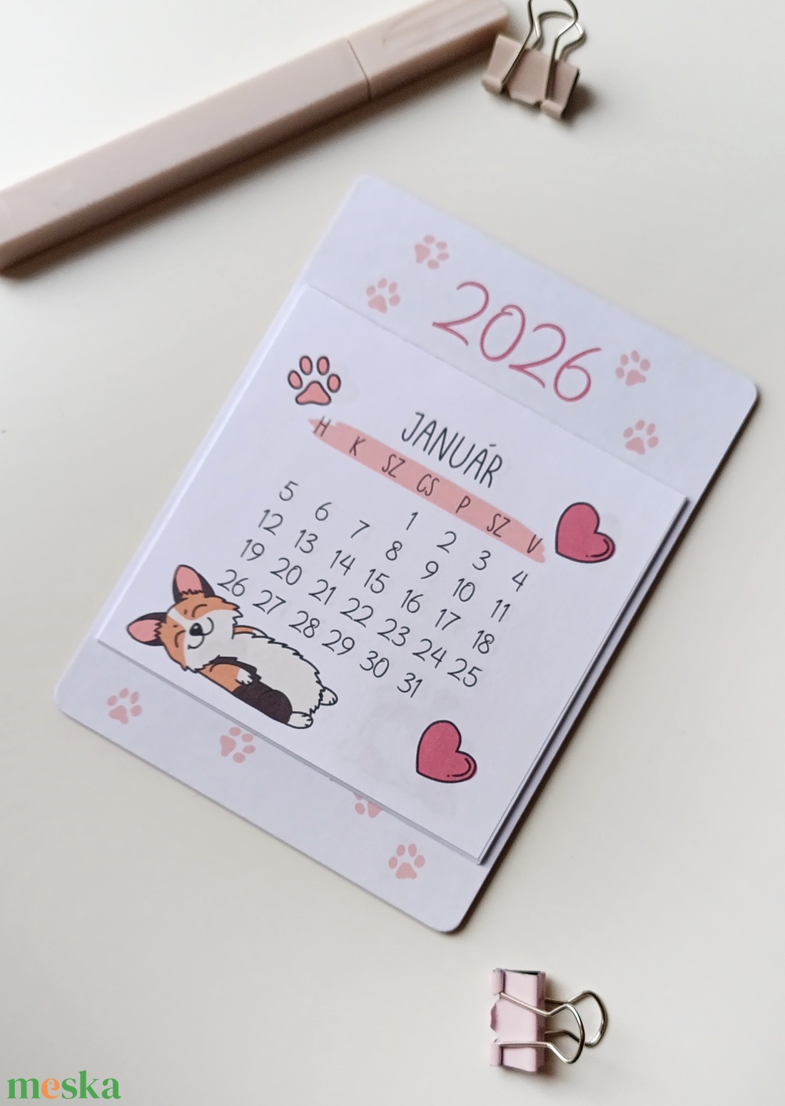 Corgis mágneses naptár hűtőre - 2026 - otthon & életmód - papír, írószer - naptár & tervező - Meska.hu