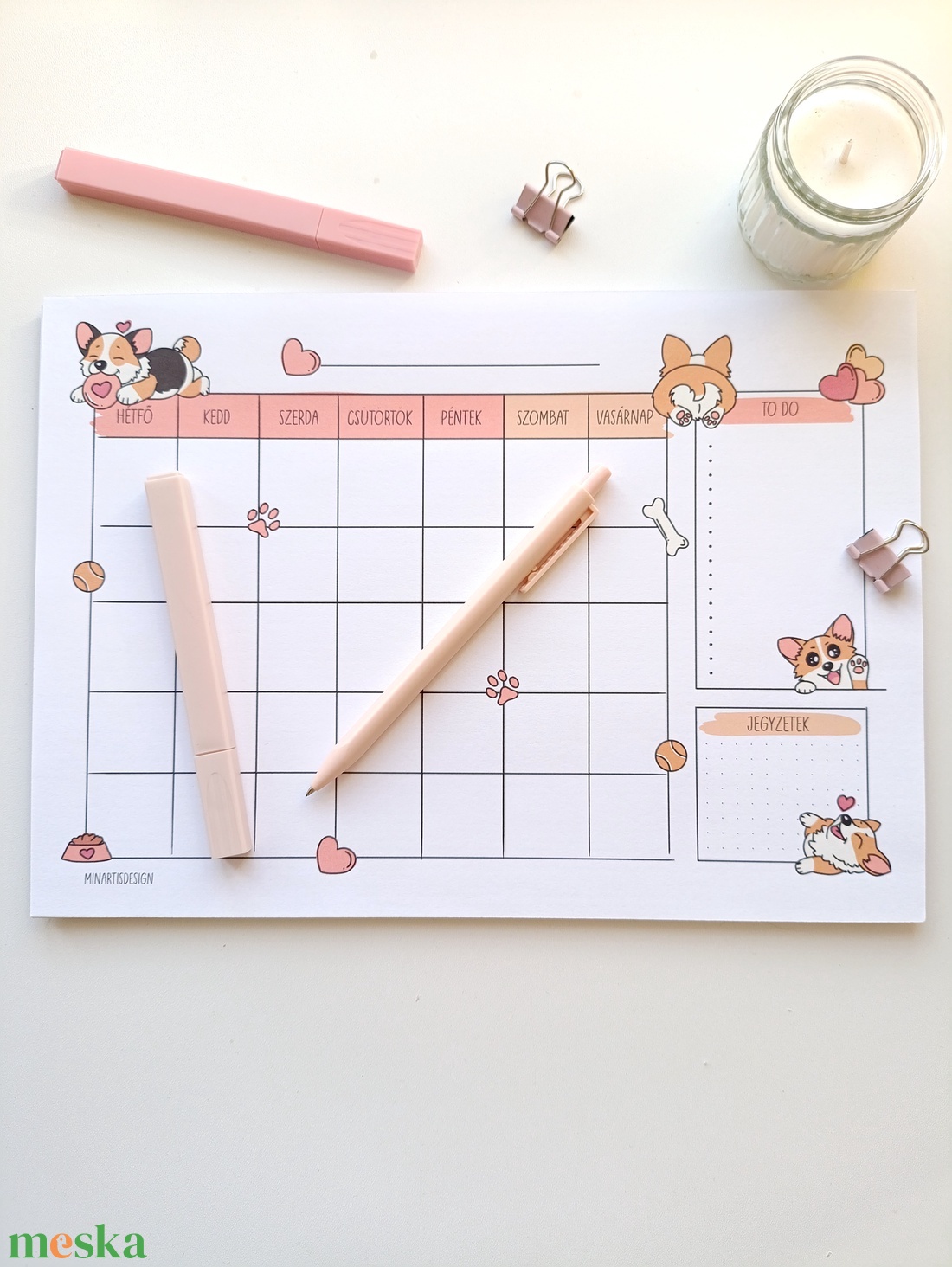 Havi tervező - corgi kutyás - otthon & életmód - papír, írószer - jegyzetfüzet & napló - Meska.hu