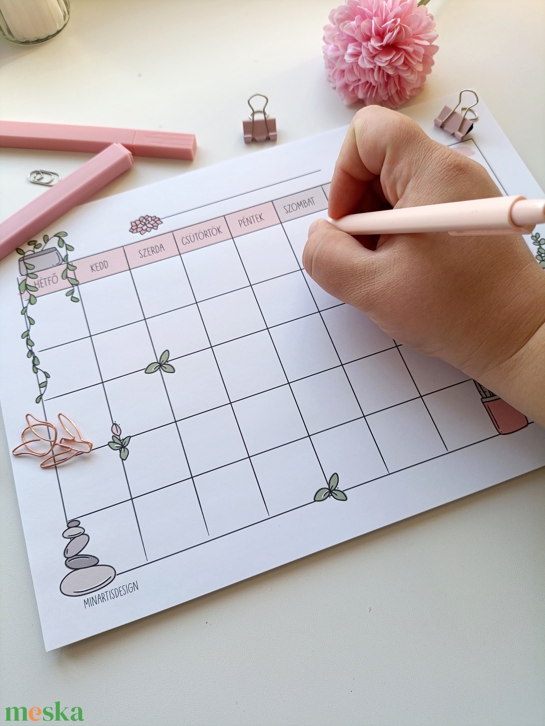 Havi tervező - szobanövény - otthon & életmód - papír, írószer - jegyzetfüzet & napló - Meska.hu