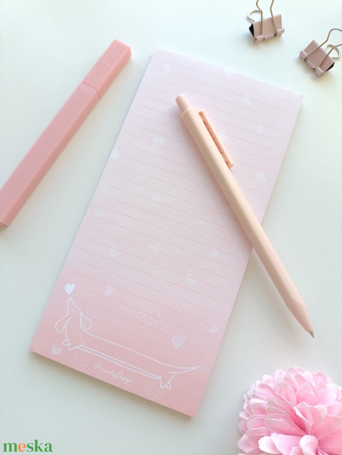 Rózsaszin tacskó jegyzettömb - otthon & életmód - papír, írószer - jegyzetfüzet & napló - Meska.hu
