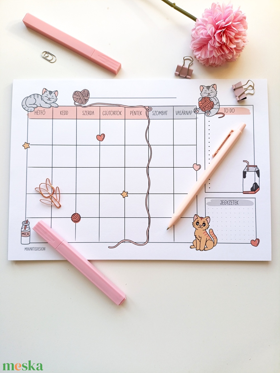 Havi tervező - cica  - otthon & életmód - papír, írószer - jegyzetfüzet & napló - Meska.hu