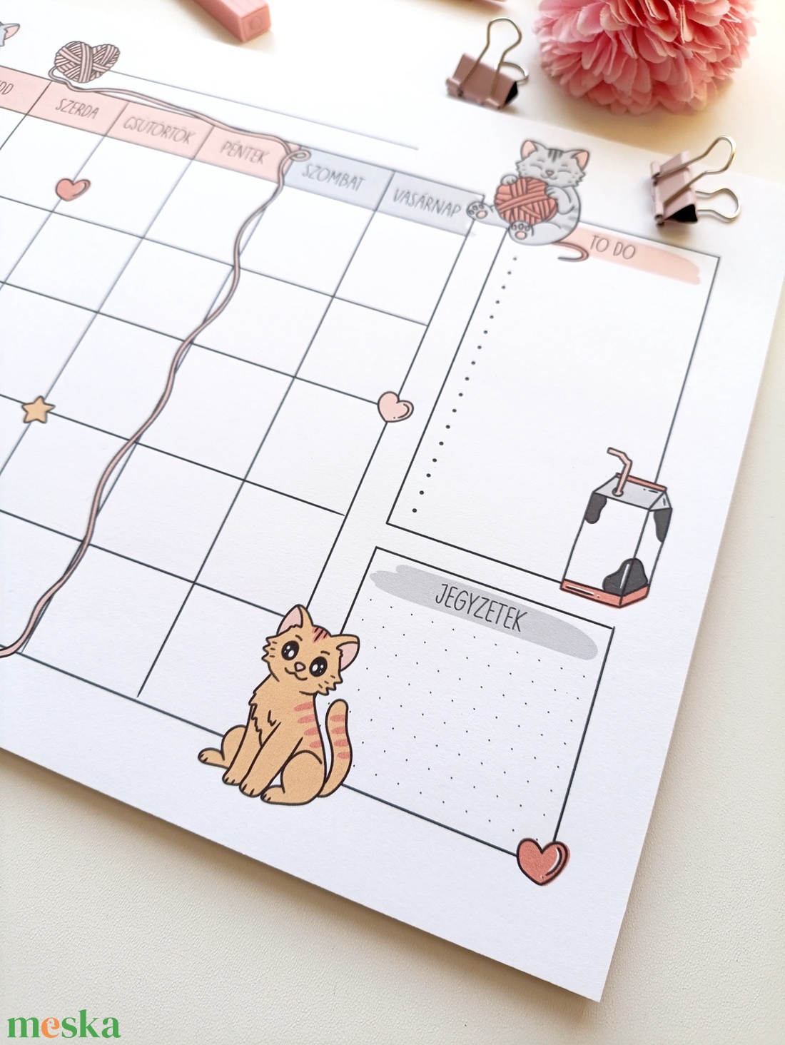 Havi tervező - cica  - otthon & életmód - papír, írószer - jegyzetfüzet & napló - Meska.hu