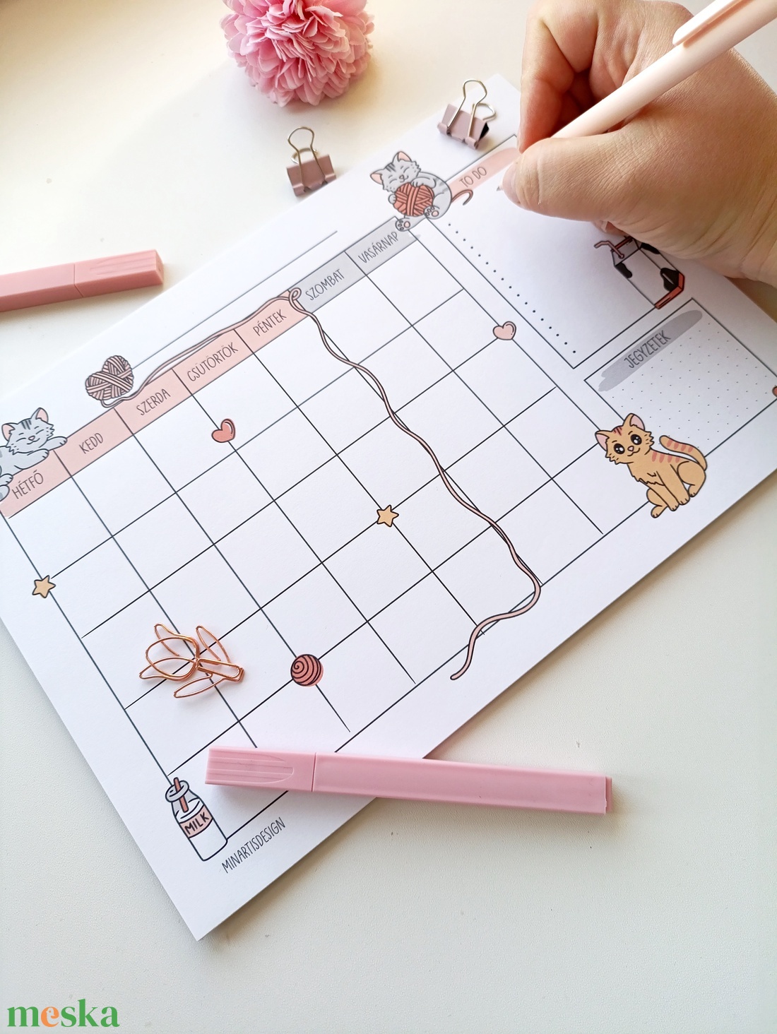 Havi tervező - cica  - otthon & életmód - papír, írószer - jegyzetfüzet & napló - Meska.hu