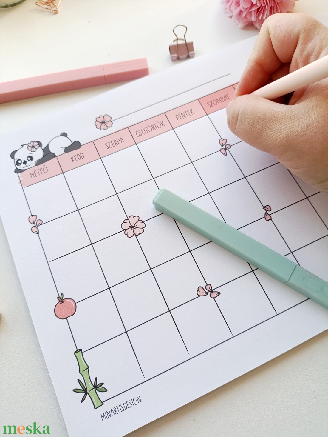 Havi tervező - pandás - otthon & életmód - papír, írószer - jegyzetfüzet & napló - Meska.hu
