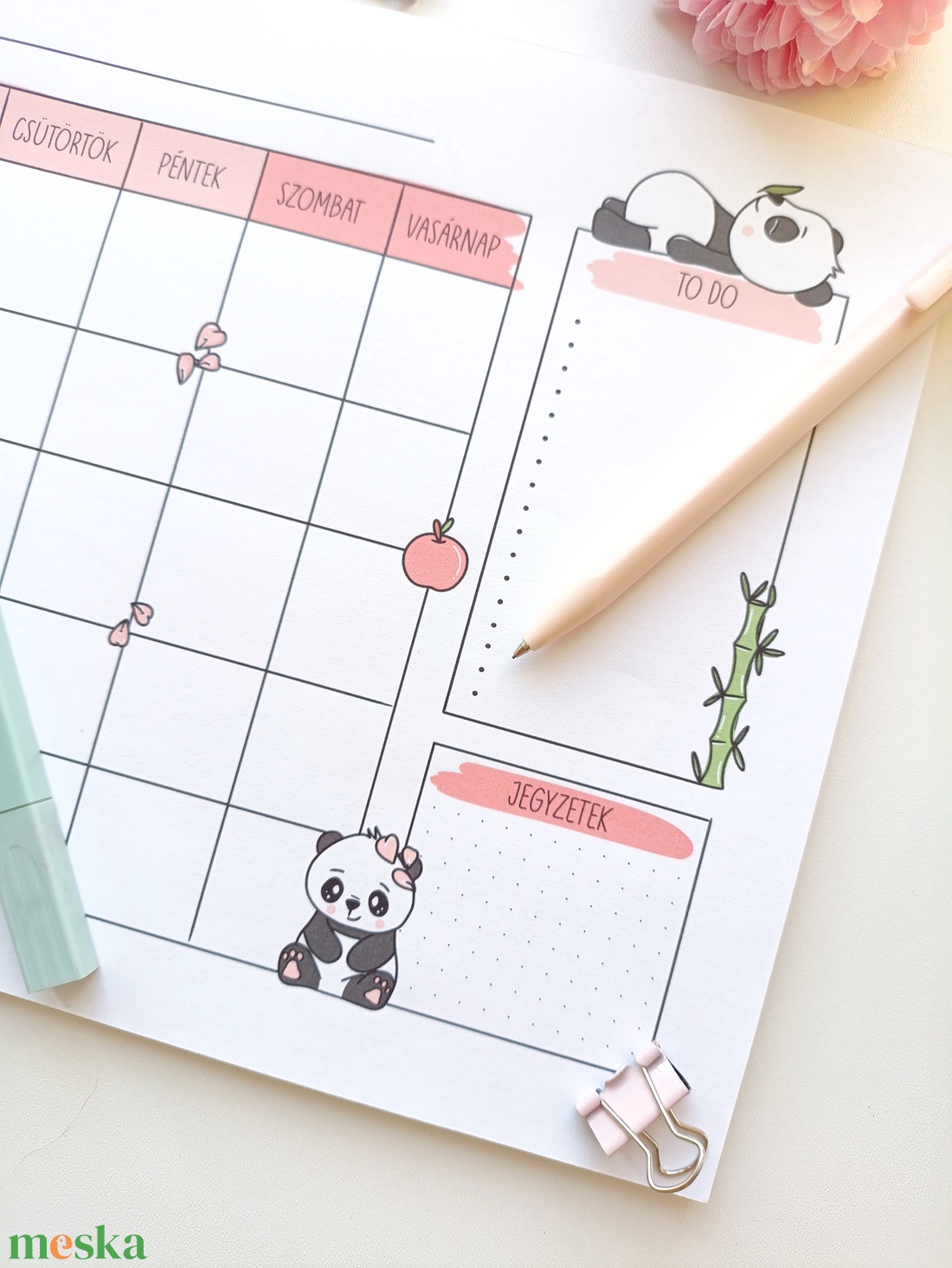 Havi tervező - pandás - otthon & életmód - papír, írószer - jegyzetfüzet & napló - Meska.hu