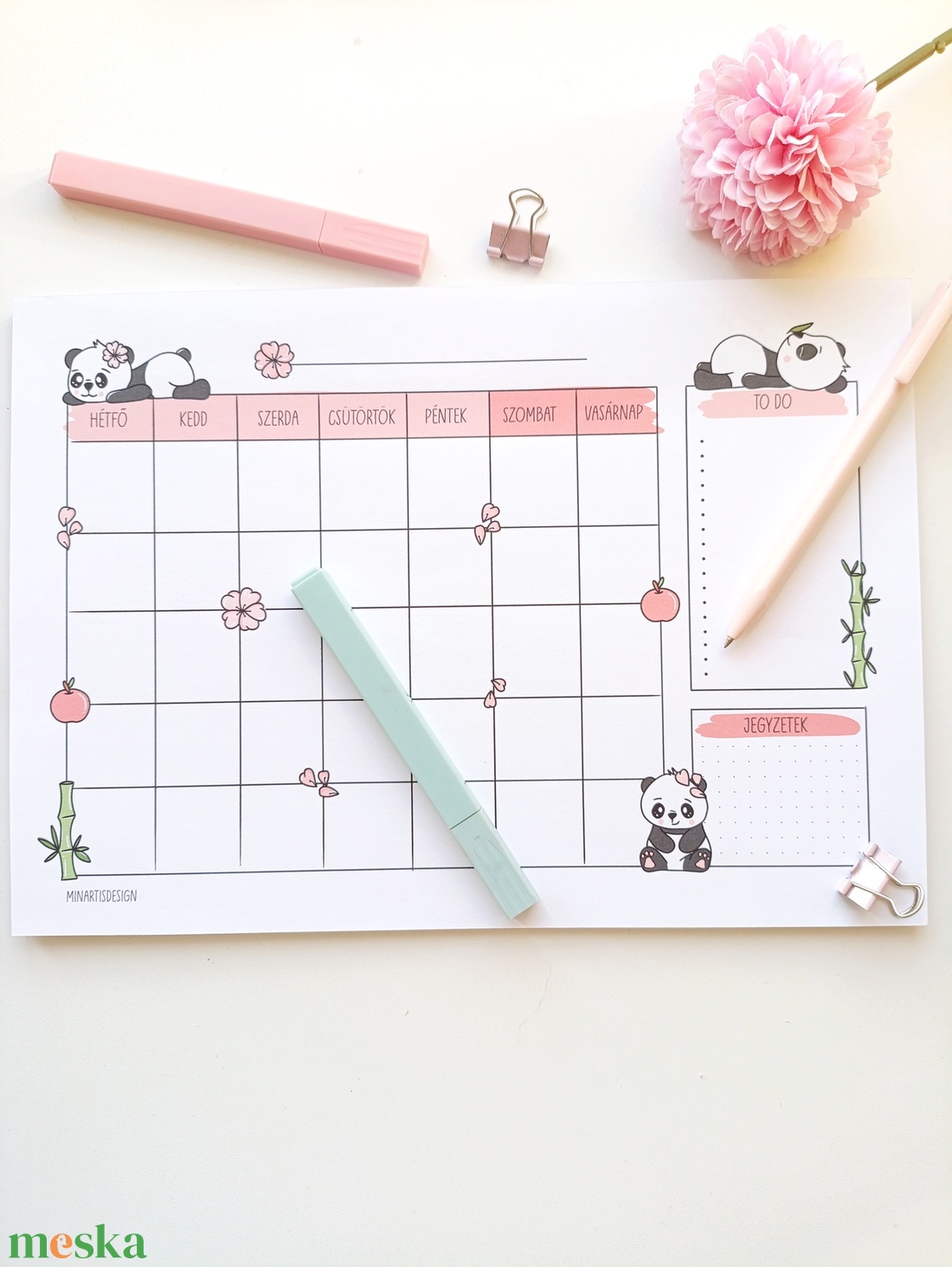 Havi tervező - pandás - otthon & életmód - papír, írószer - jegyzetfüzet & napló - Meska.hu