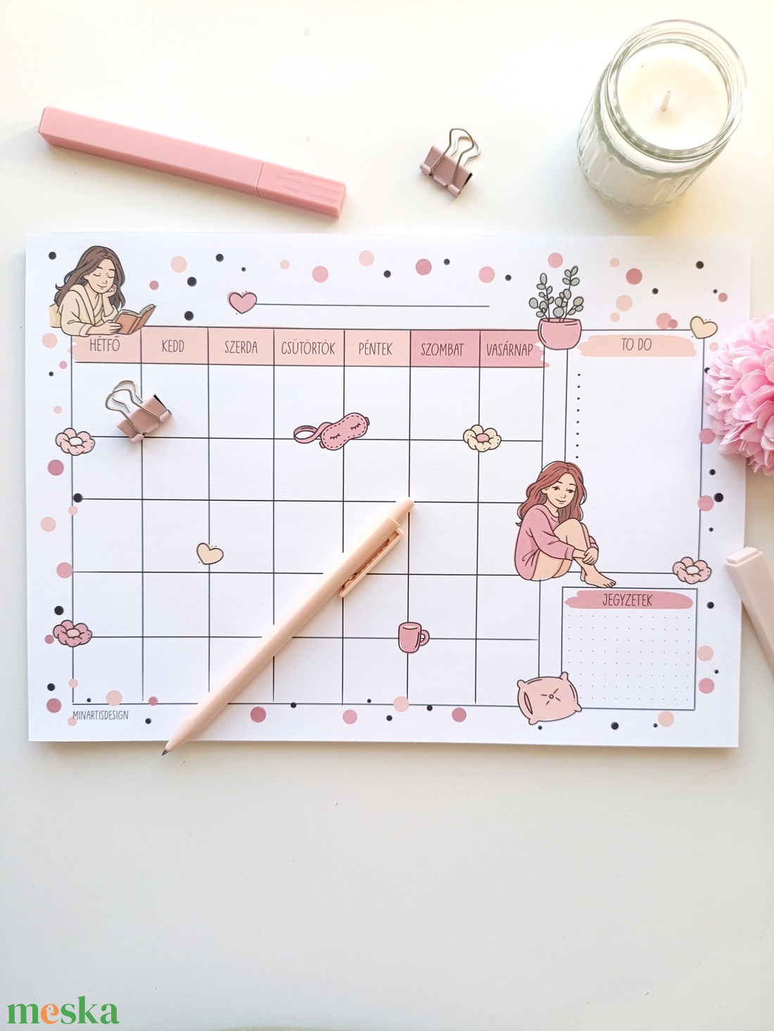 Havi tervező -csajos, virágos pöttyös - otthon & életmód - papír, írószer - jegyzetfüzet & napló - Meska.hu