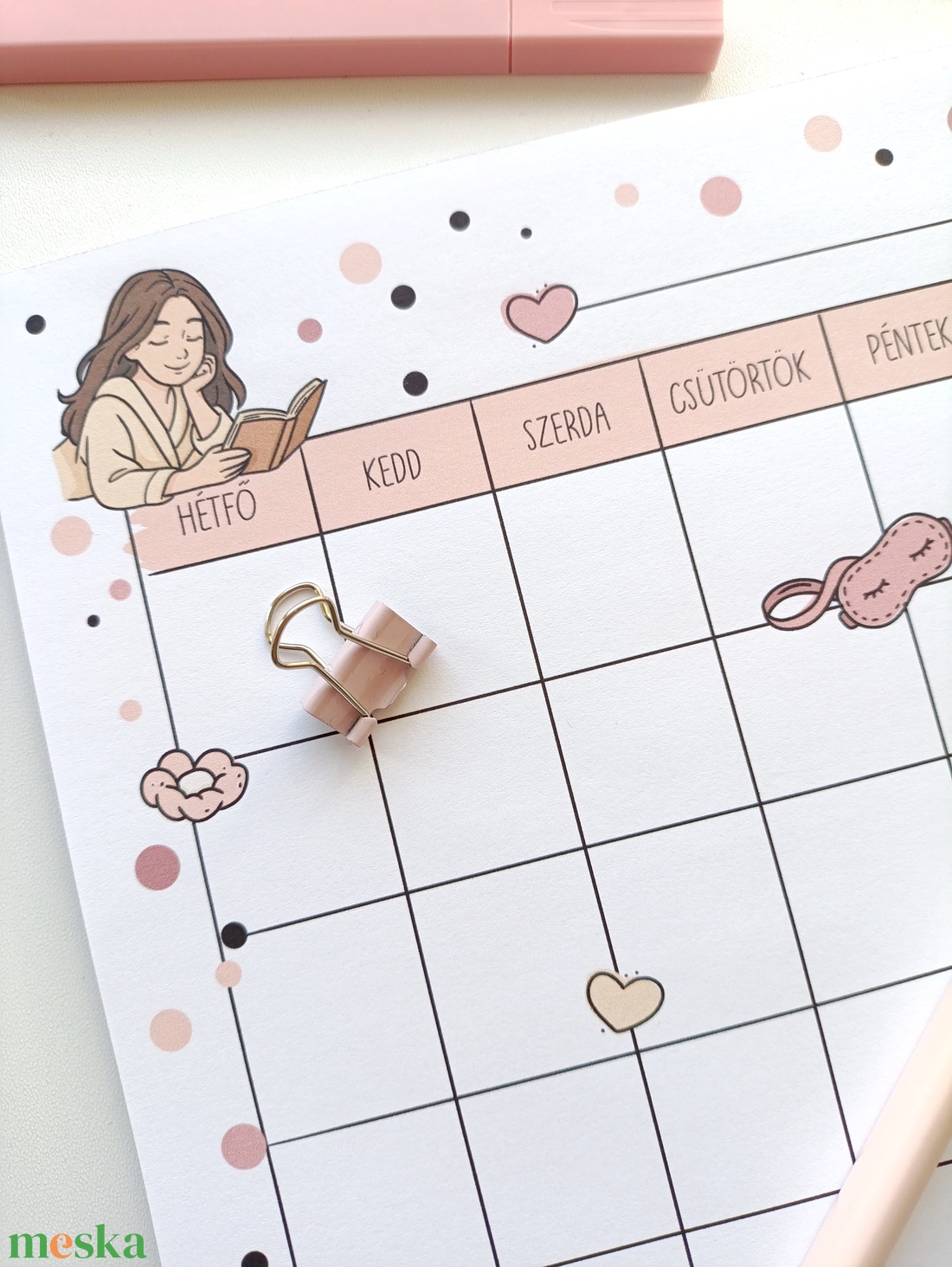 Havi tervező -csajos, virágos pöttyös - otthon & életmód - papír, írószer - jegyzetfüzet & napló - Meska.hu