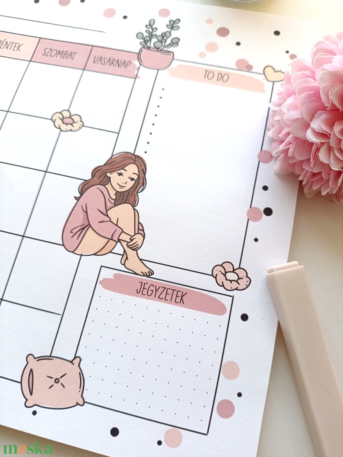 Havi tervező -csajos, virágos pöttyös - otthon & életmód - papír, írószer - jegyzetfüzet & napló - Meska.hu