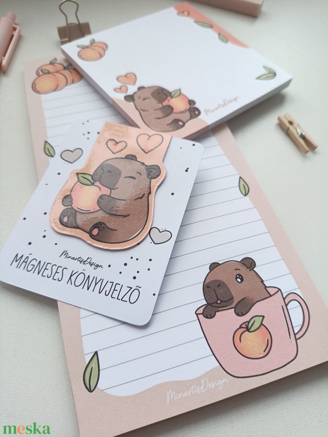 Kapibara jegyzettömb és mágneses könyvjelző szett  - otthon & életmód - papír, írószer - jegyzetfüzet & napló - Meska.hu