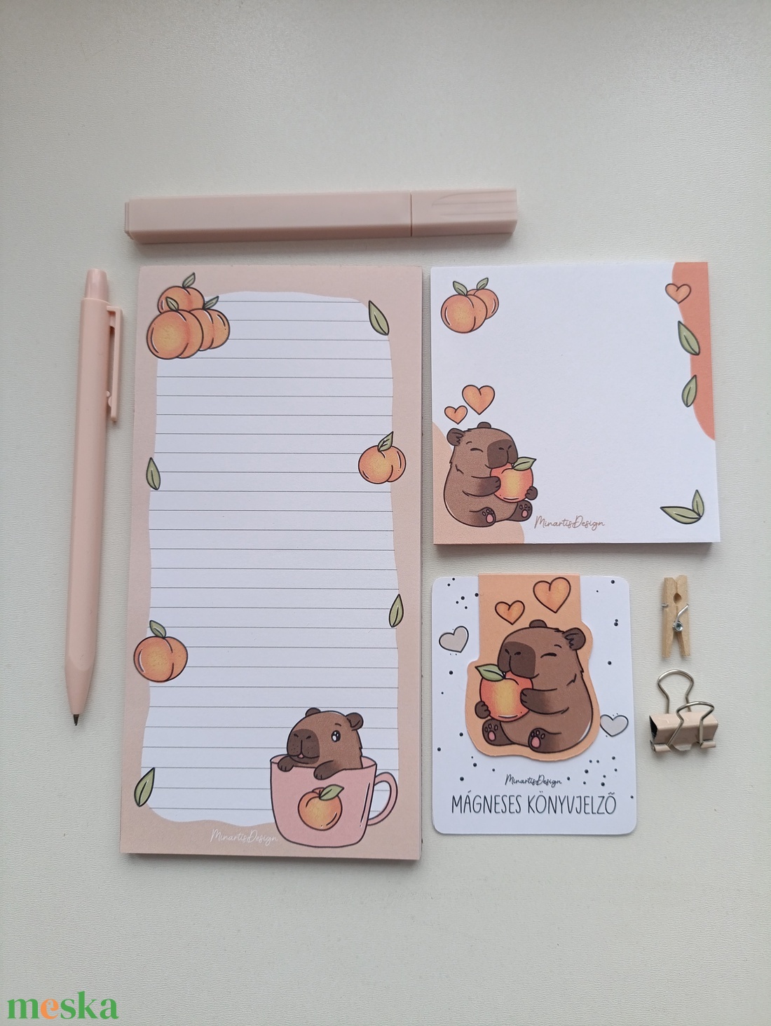 Kapibara jegyzettömb és mágneses könyvjelző szett  - otthon & életmód - papír, írószer - jegyzetfüzet & napló - Meska.hu