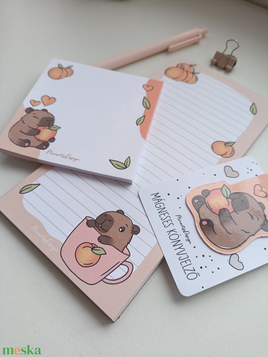 Kapibara jegyzettömb és mágneses könyvjelző szett  - otthon & életmód - papír, írószer - jegyzetfüzet & napló - Meska.hu