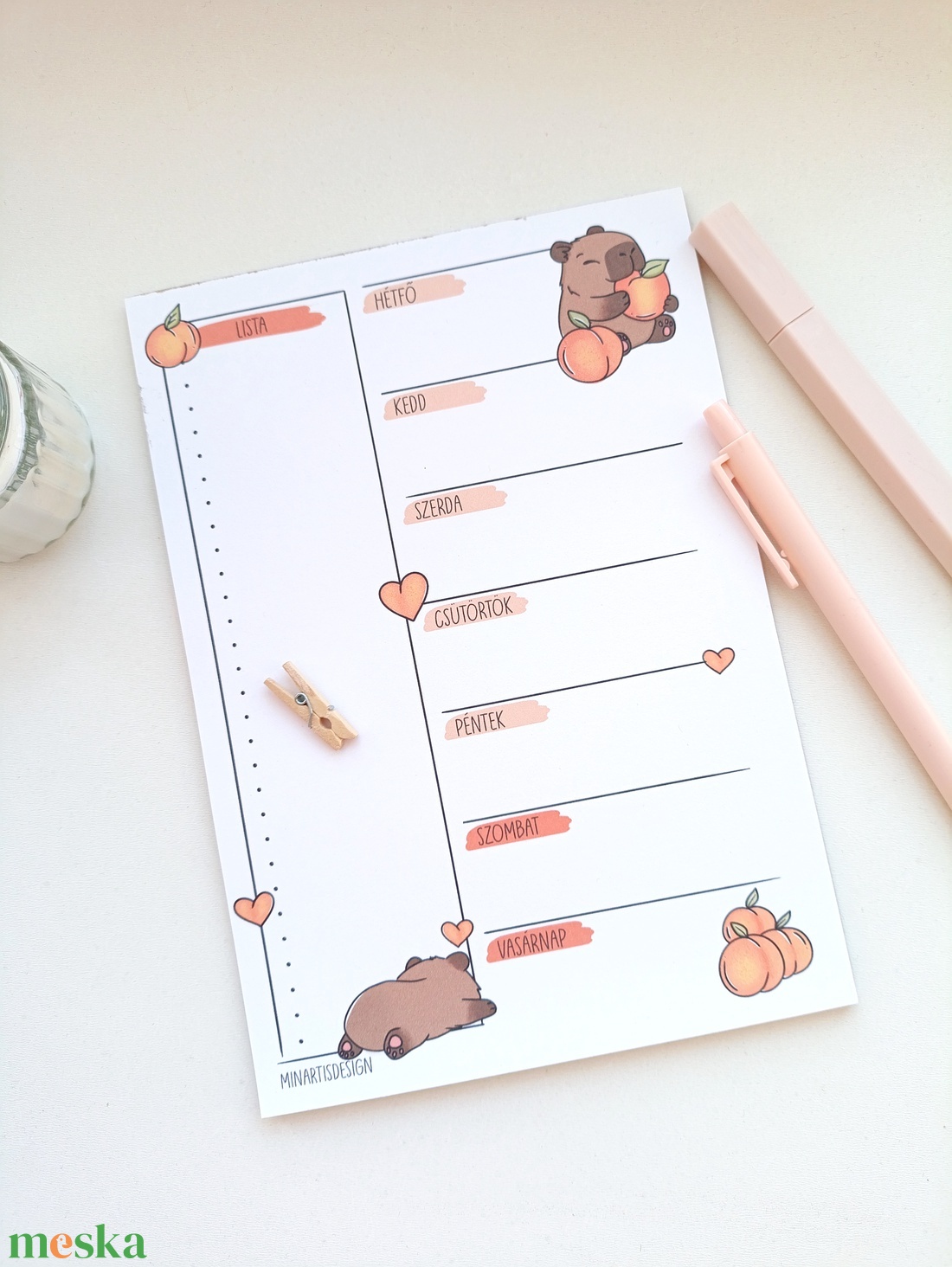 Heti tervező tömb - kapibara - otthon & életmód - papír, írószer - jegyzetfüzet & napló - Meska.hu
