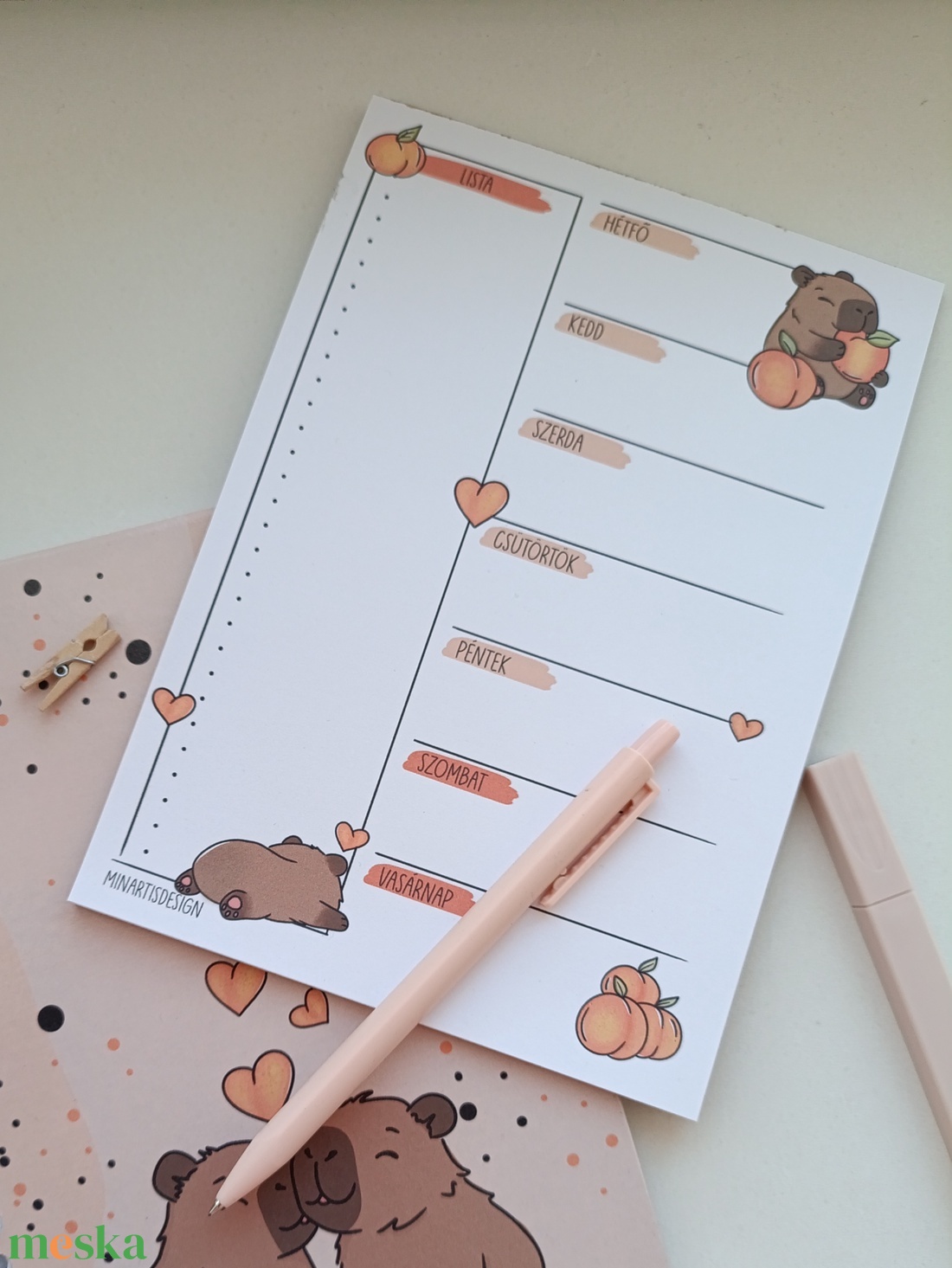 Heti tervező tömb - kapibara - otthon & életmód - papír, írószer - jegyzetfüzet & napló - Meska.hu