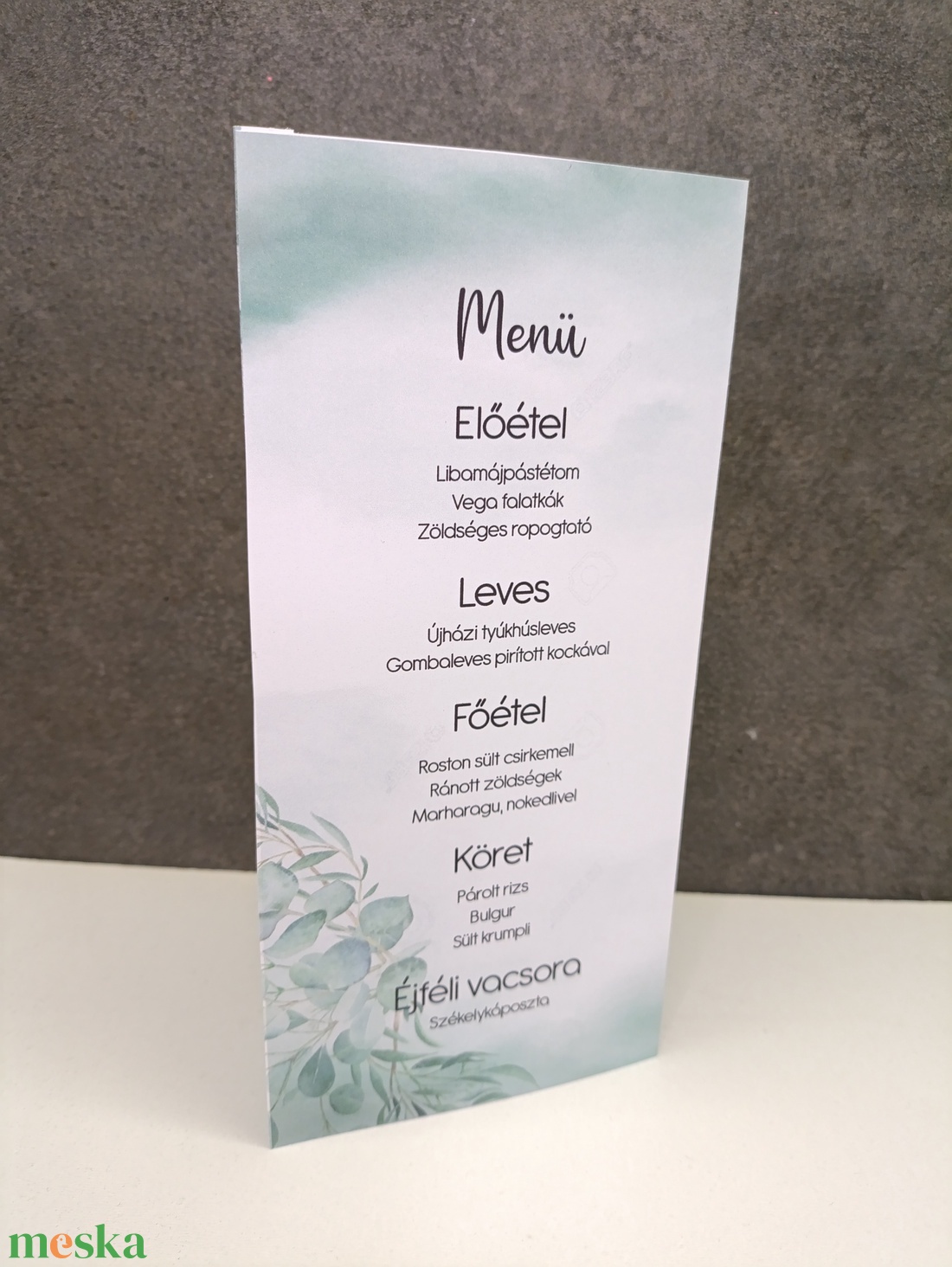 Esküvői menü, asztalszám kártya eucaliptus - esküvő - meghívó & kártya - menü - Meska.hu
