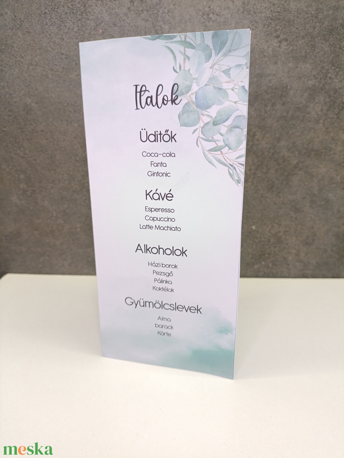 Esküvői menü, asztalszám kártya eucaliptus - esküvő - meghívó & kártya - menü - Meska.hu