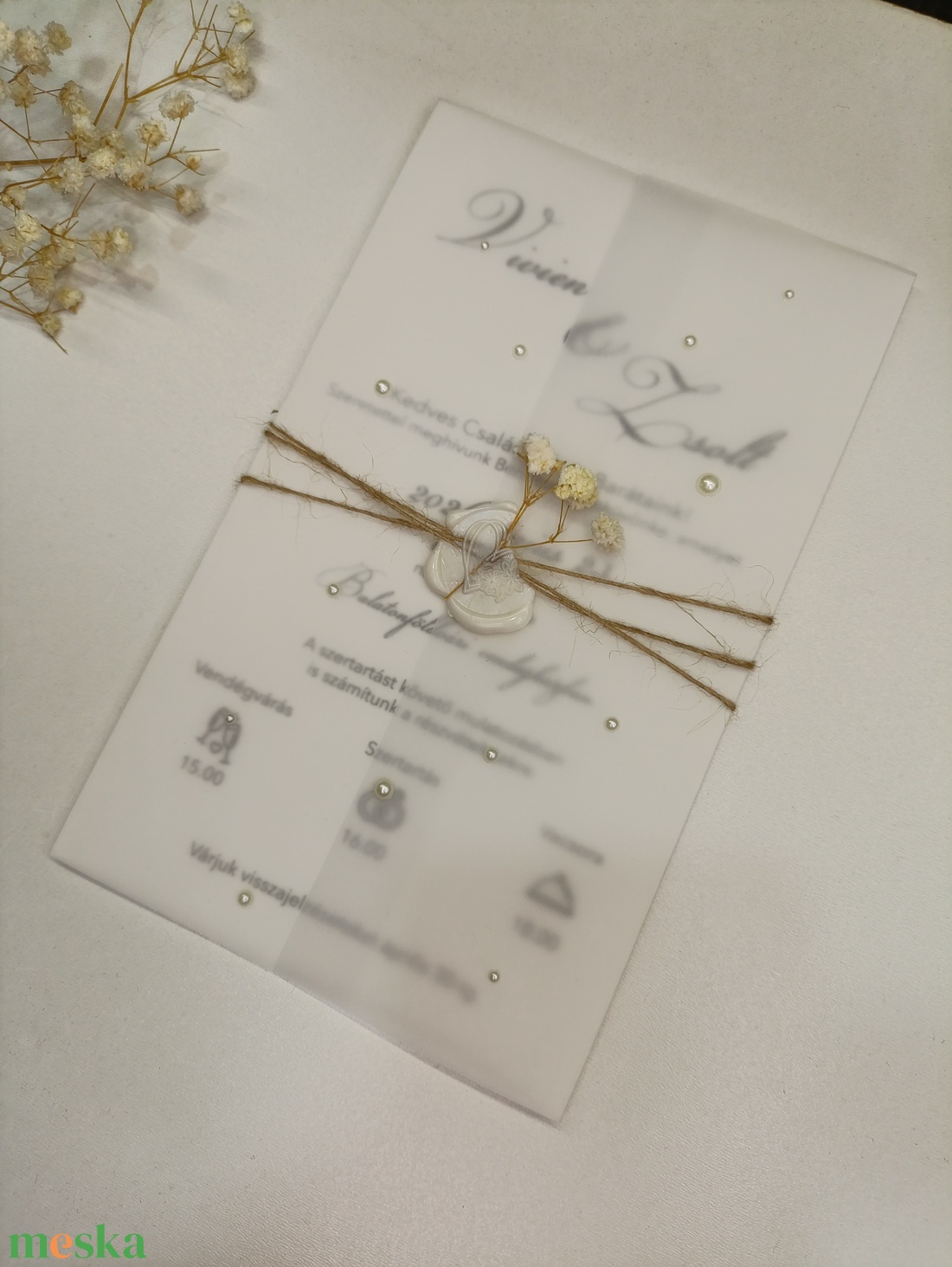 Esküvői meghívó viaszpecséttel gyöngyökkel - esküvő - meghívó & kártya - menü - Meska.hu