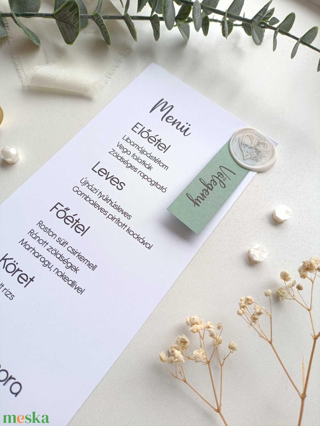 Esküvői menü és ültető kártya viaszpecséttel - esküvő - meghívó & kártya - menü - Meska.hu