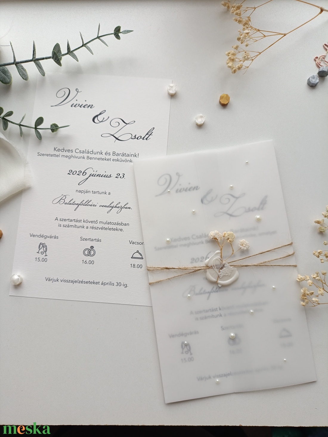 Esküvői meghívó viaszpecséttel gyöngyökkel - esküvő - meghívó & kártya - meghívó - Meska.hu