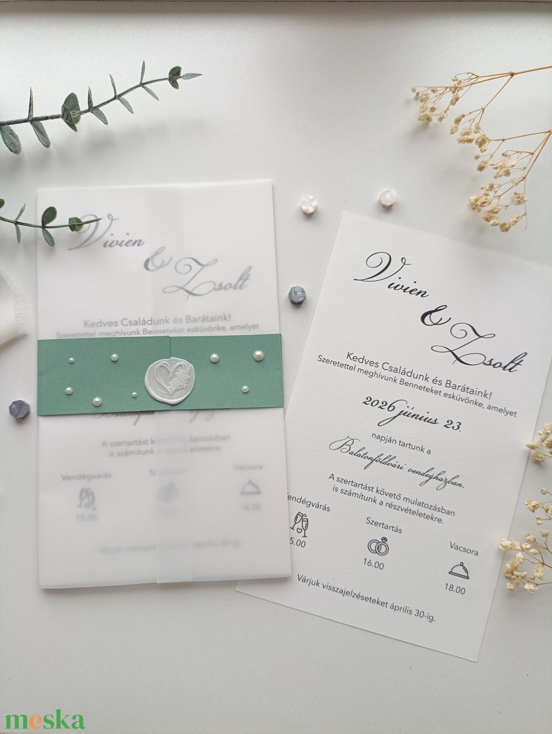 Esküvői meghívó viaszpecséttel gyöngyökkel, színes papír - esküvő - meghívó & kártya - meghívó - Meska.hu