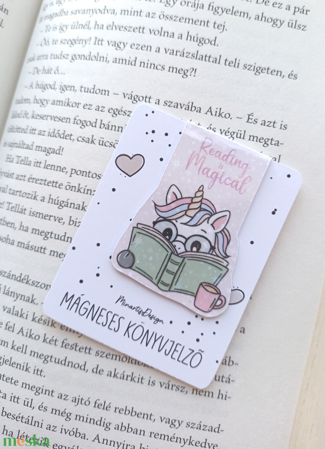 mágneses könyvjelző - unikornis - reading is magical - könyv & zene - könyvjelző - Meska.hu