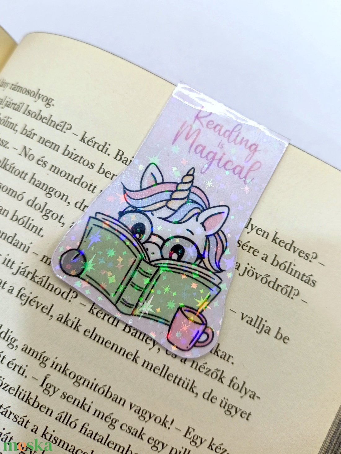 mágneses könyvjelző - unikornis - reading is magical - könyv & zene - könyvjelző - Meska.hu