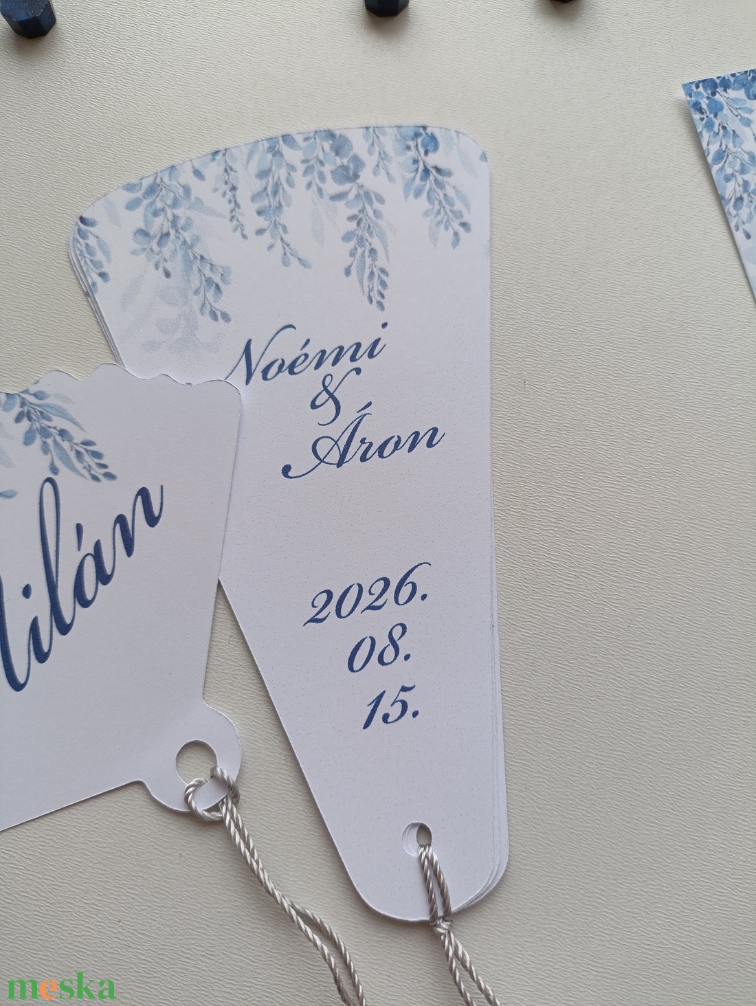 Esküvői legyező menü kártya és program kártya kék virágos  - esküvő - meghívó & kártya - menü - Meska.hu