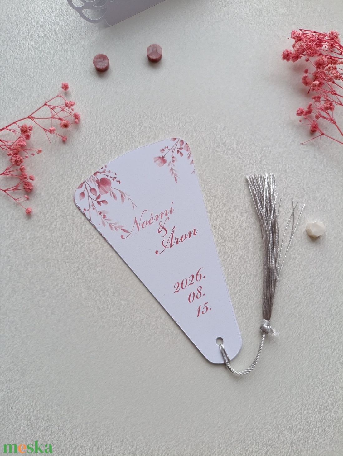 Esküvői legyező menü kártya és program kártya rózsaszín virágos  - esküvő - meghívó & kártya - menü - Meska.hu