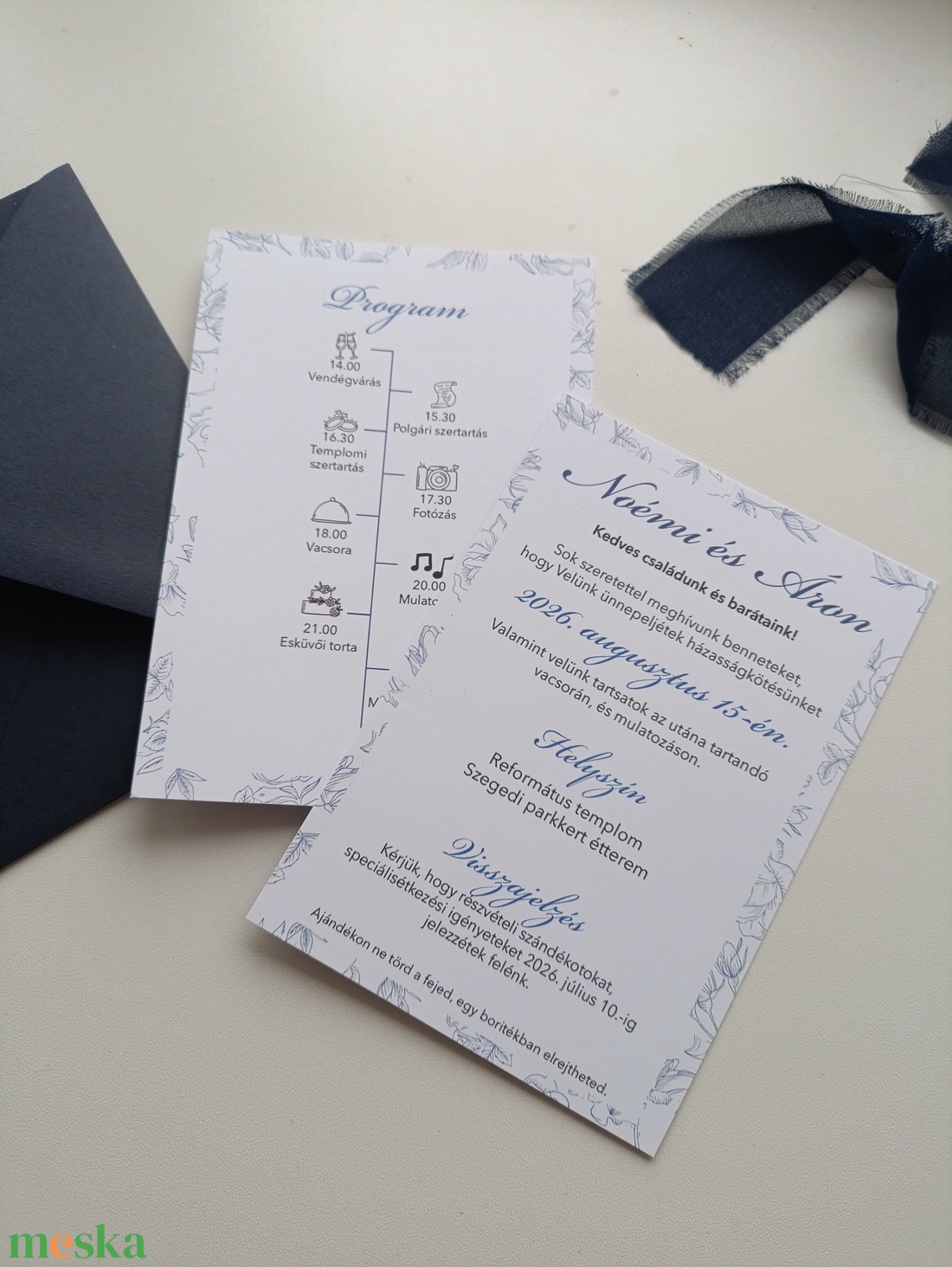 Esküvői meghívó kék vintage - esküvő - meghívó & kártya - meghívó - Meska.hu