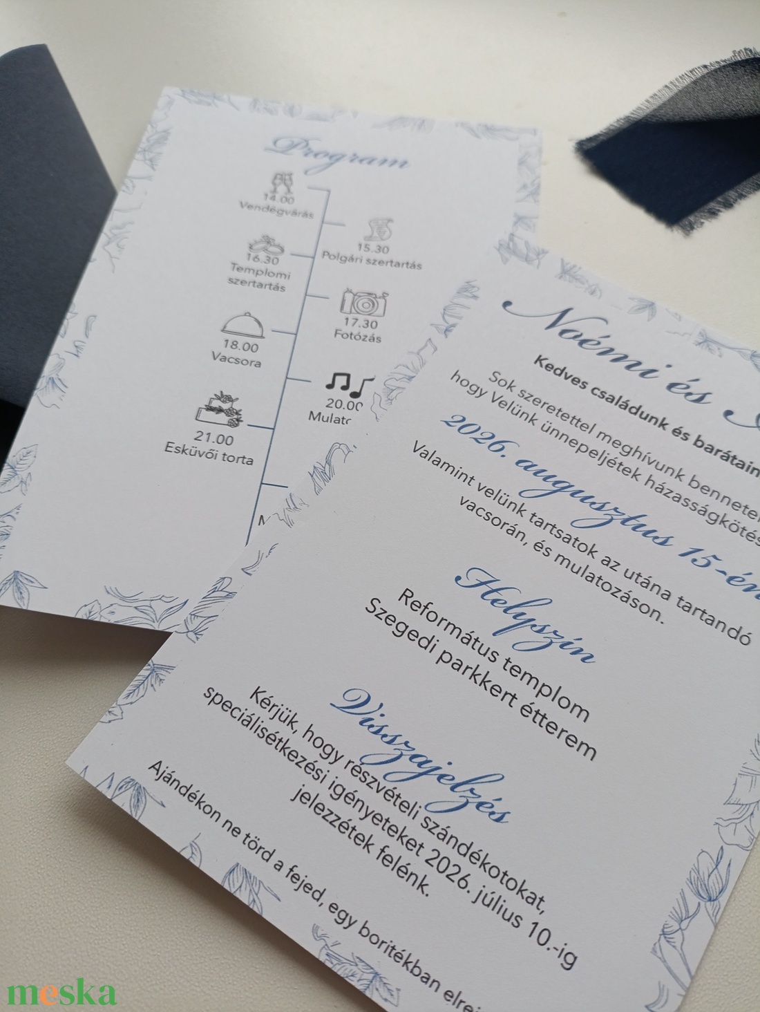 Esküvői meghívó kék vintage - esküvő - meghívó & kártya - meghívó - Meska.hu