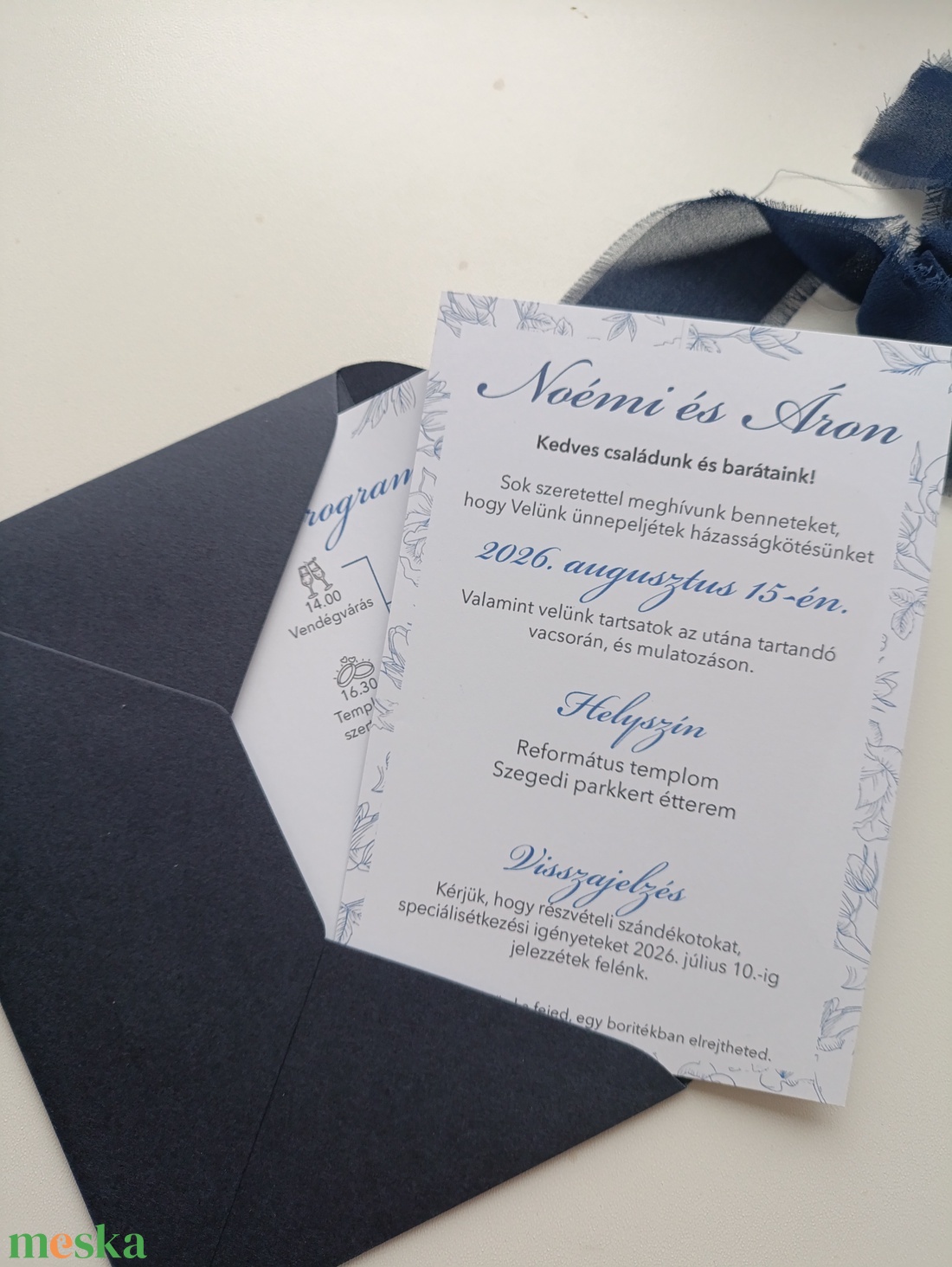 Esküvői meghívó kék vintage - esküvő - meghívó & kártya - meghívó - Meska.hu