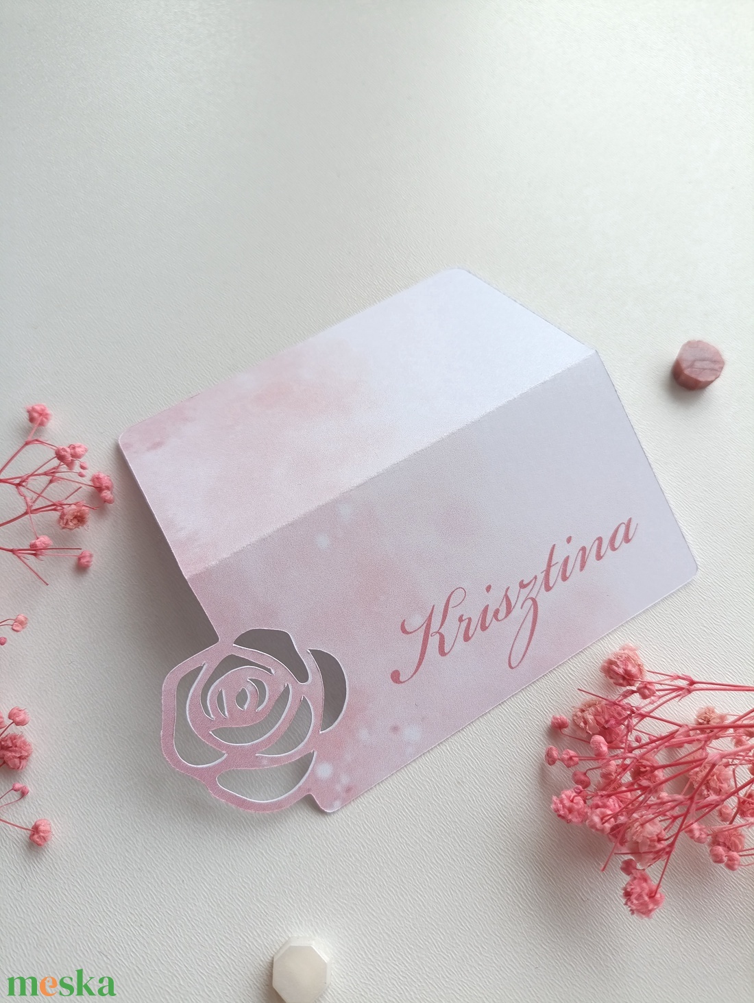 Esküvői ültetőkártya rózsa minta vágott akvarell - esküvő - meghívó & kártya - ültetési rend - Meska.hu