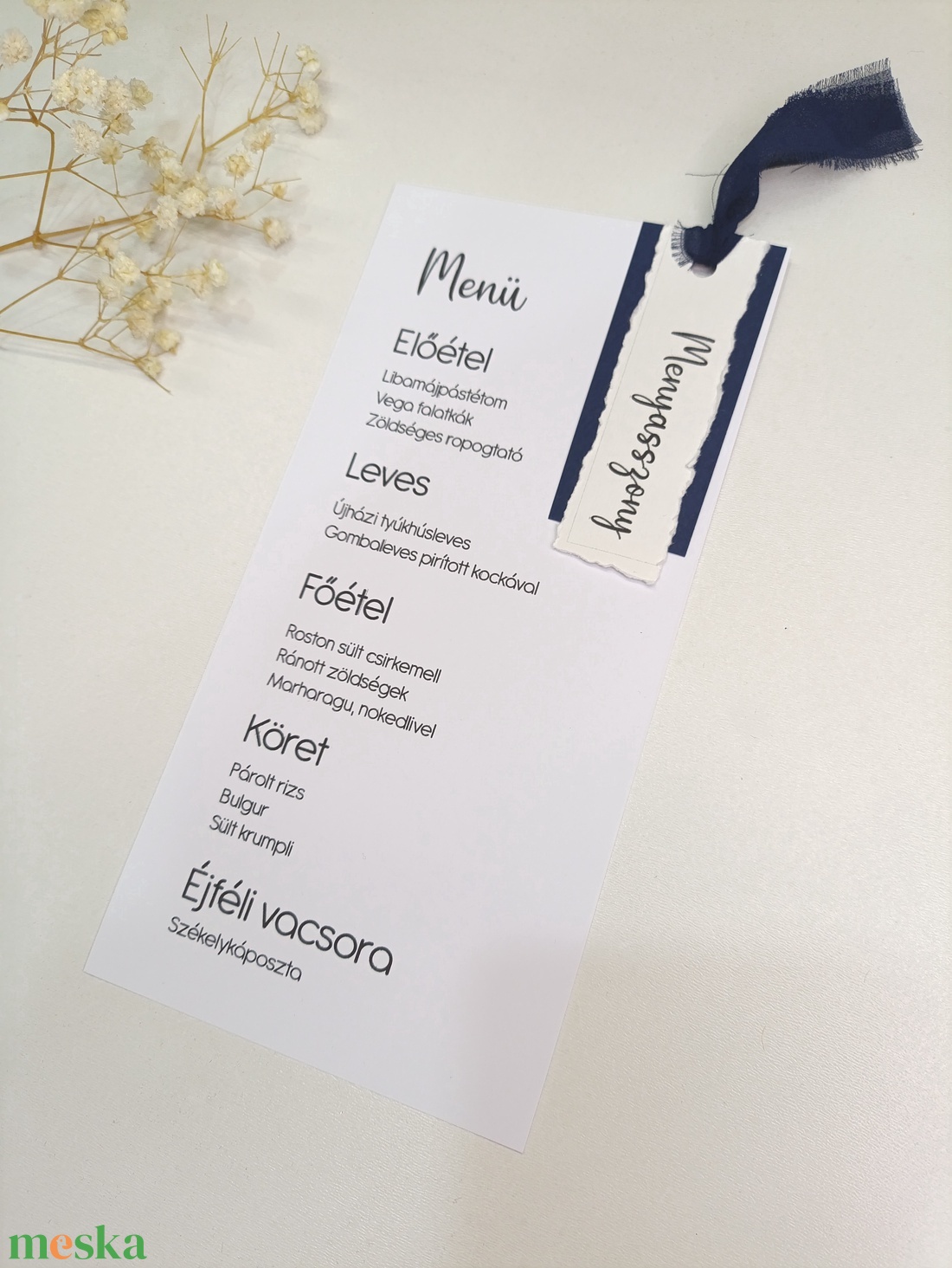 Esküvői menü és ültető kártya szalaggal - esküvő - meghívó & kártya - menü - Meska.hu