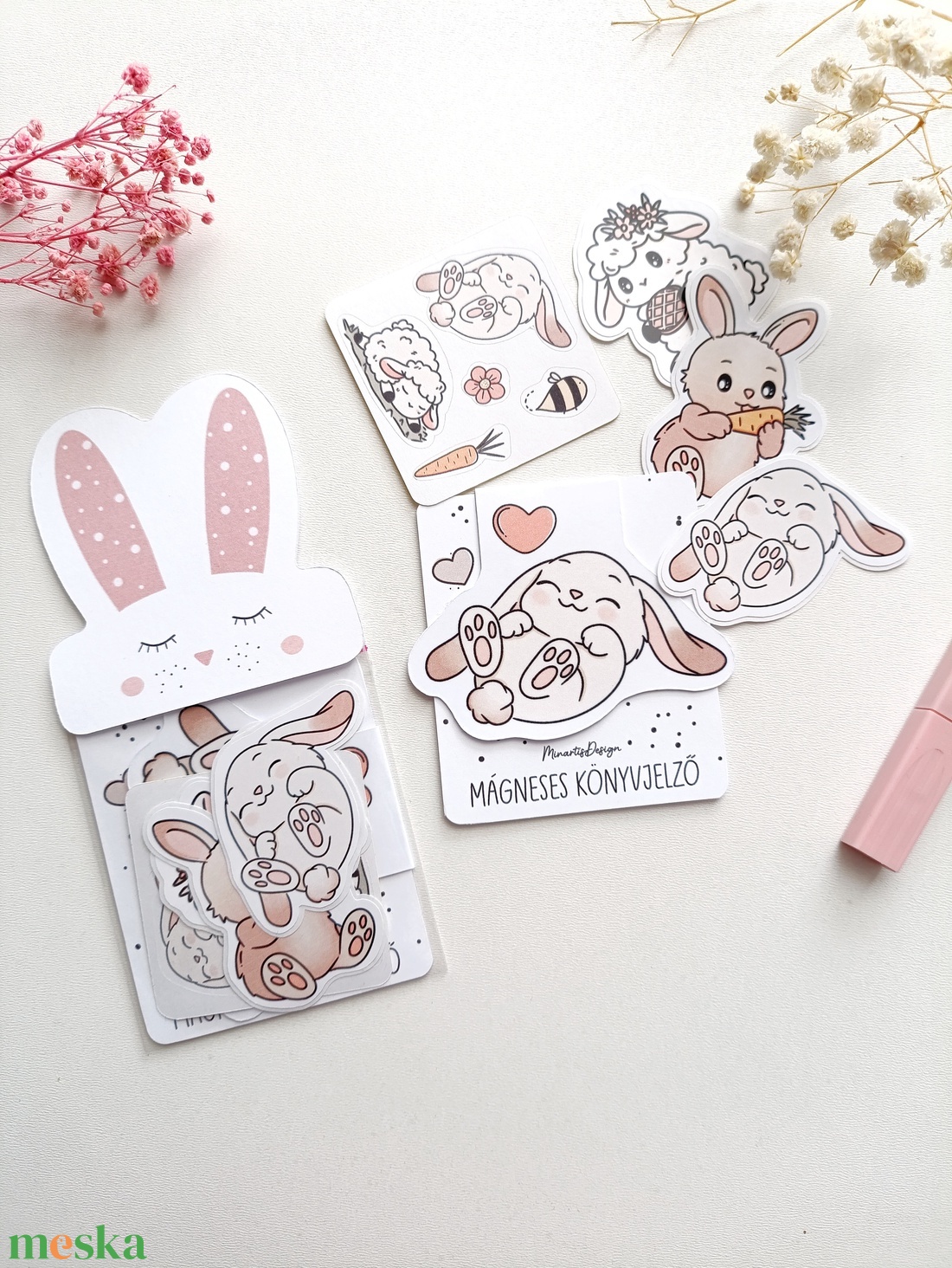 Húsvéti nyuszis ajándék könyvjelző és matrica csomag - könyv & zene - könyvjelző - Meska.hu