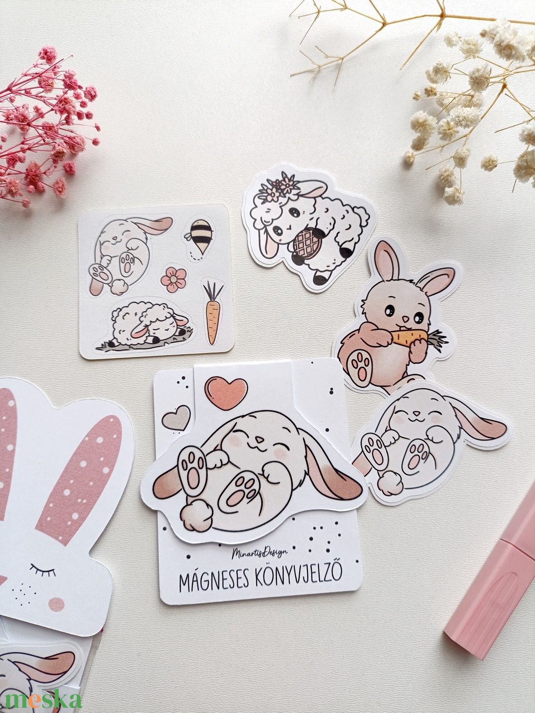 Húsvéti nyuszis ajándék könyvjelző és matrica csomag - könyv & zene - könyvjelző - Meska.hu