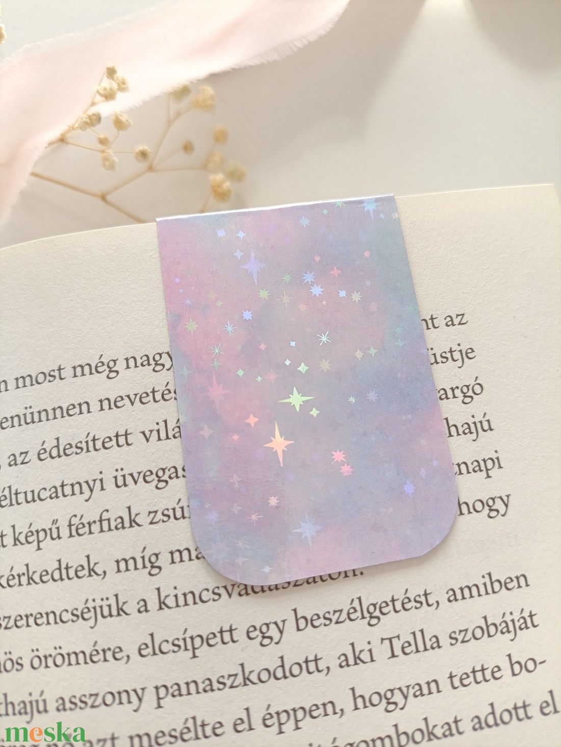 mágneses könyvjelző - rózsaszín csillogós galaxis - könyv & zene - könyvjelző - Meska.hu