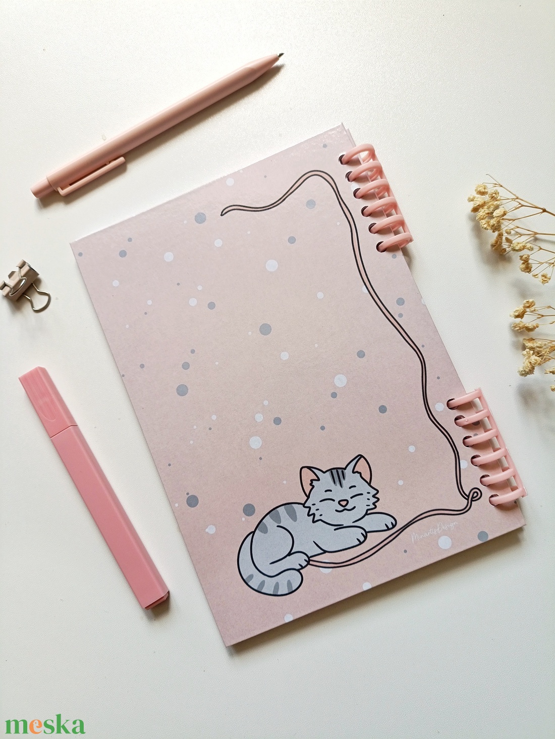 Cicás rózsaszín spirál füzet - otthon & életmód - papír, írószer - jegyzetfüzet & napló - Meska.hu