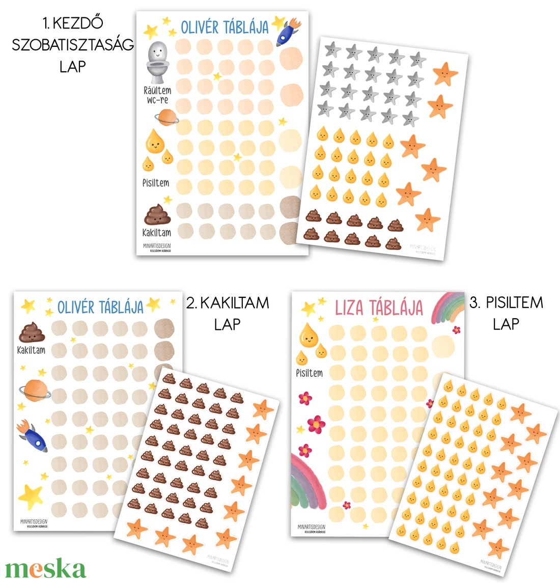 Szobatisztaságot segítő matricás lap - otthon & életmód - papír, írószer - matrica, matrica csomag - Meska.hu