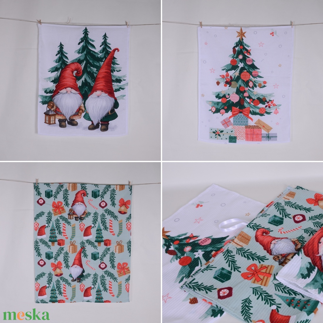 3 db-os szett Karácsonyi manó mintás konyharuha, Kéztörlő  - otthon & életmód - konyhafelszerelés, tálalás - konyhai textil - konyharuha & törlőkendő - Meska.hu