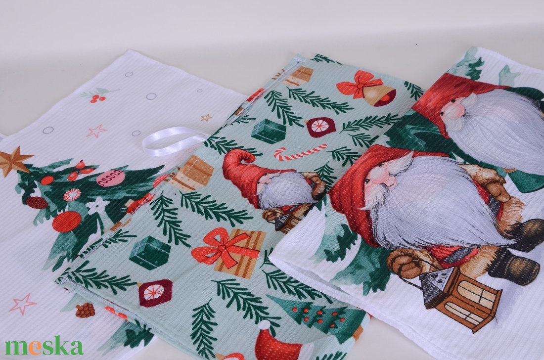 3 db-os szett Karácsonyi manó mintás konyharuha, Kéztörlő  - otthon & életmód - konyhafelszerelés, tálalás - konyhai textil - konyharuha & törlőkendő - Meska.hu