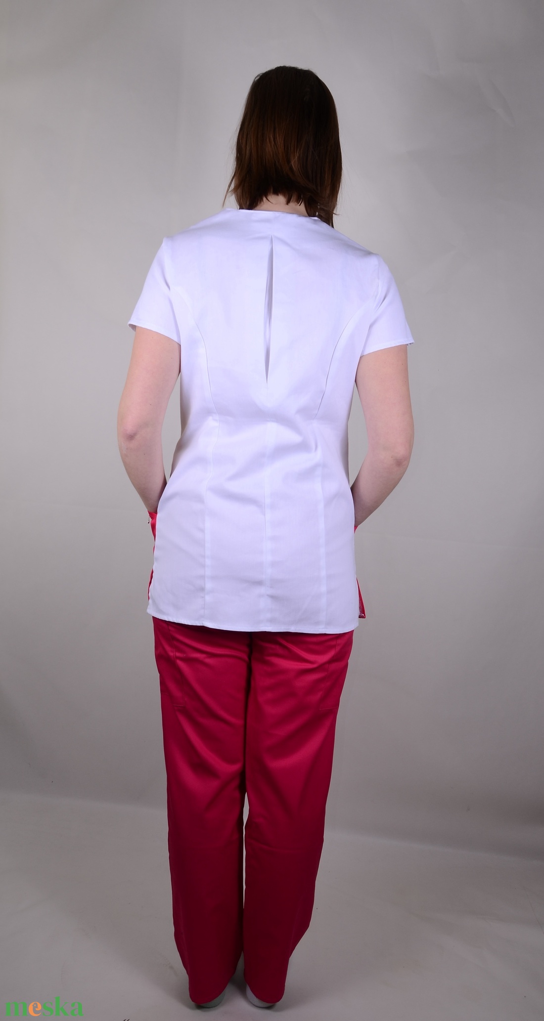 Elizabeth Tunika pink-fehér átlapolt gombos - ruha & divat - munkaruha - Meska.hu