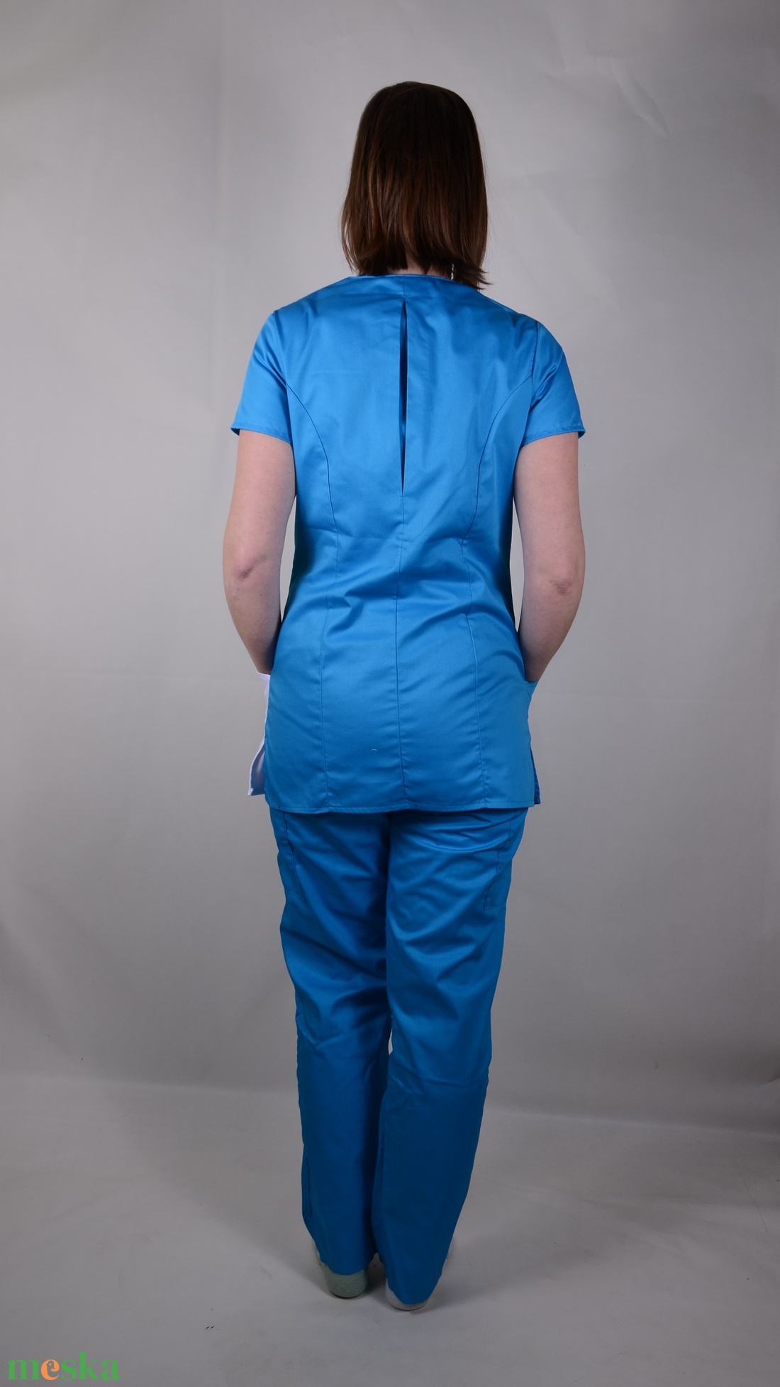 Elizabeth Tunika türkízkék-fehér átlapolt gombos - ruha & divat - munkaruha - Meska.hu