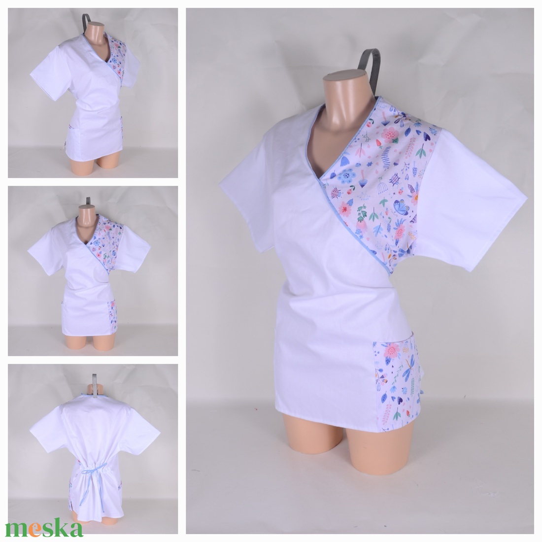 Virágok és lepkék mintás tunika egészségügyi/óvónői/szépségipari munkaruha - ruha & divat - munkaruha - Meska.hu