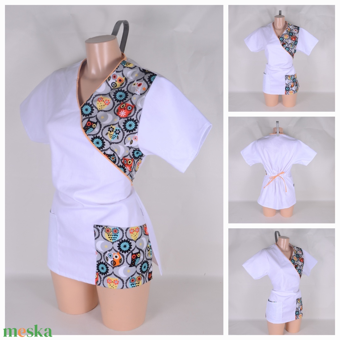 Bagoly mintás tunika egészségügyi/óvónői/szépségipari munkaruha - ruha & divat - munkaruha - Meska.hu