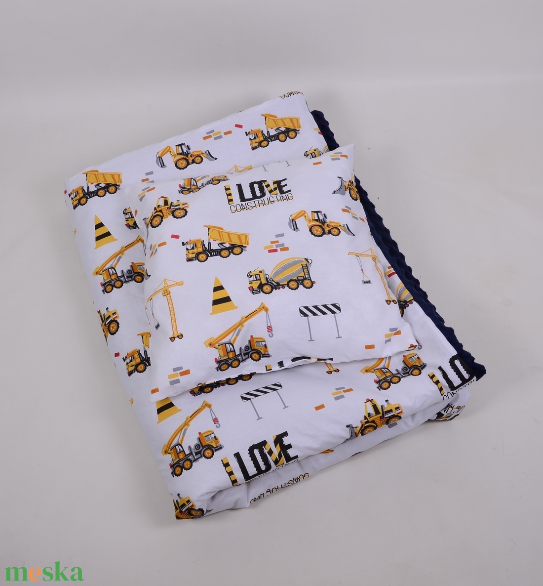 Munkagépek sötétkék Ágynemű babának vagy oviba - baba - mama - baba ágynemű - babatakaró, gyerek pléd - Meska.hu