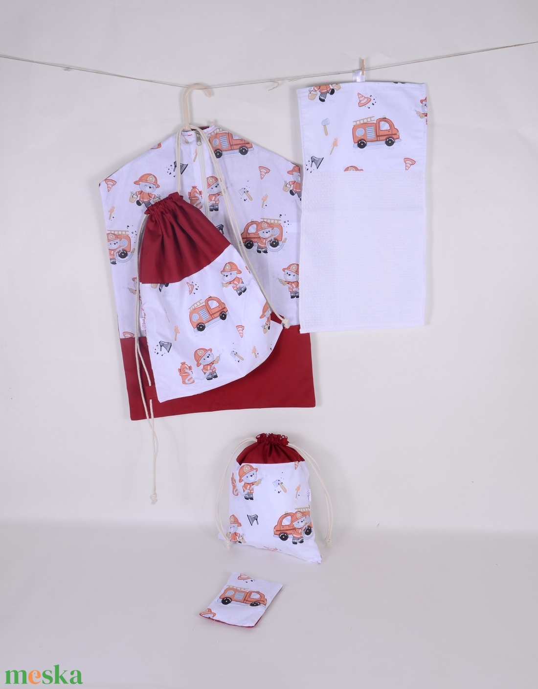 Tűzoltó maci Oviszsák szett - játék & sport - ovis felszerelés - ovis zsák - Meska.hu